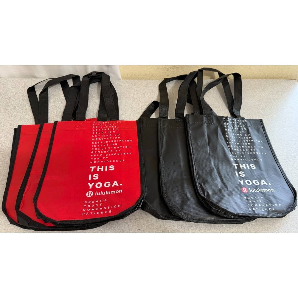 Lululemon Lot of 6 Reuseable Red & Black Reuseable Small Shopping Bags NEW